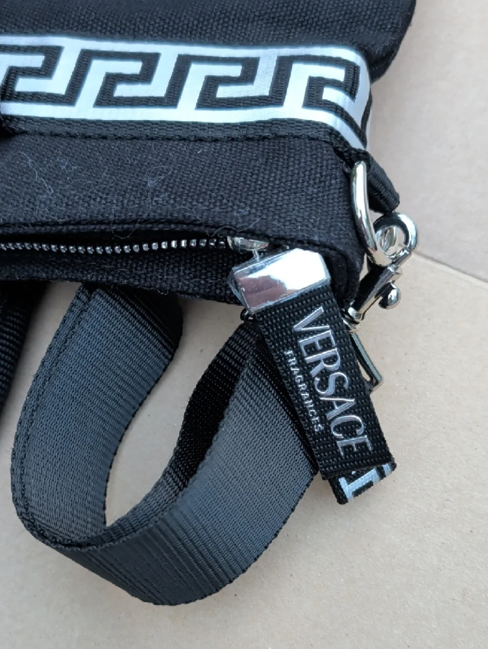 Versace Black & White Greek Key Lap Top Messenger Bag Canvas Chic Minimalist
